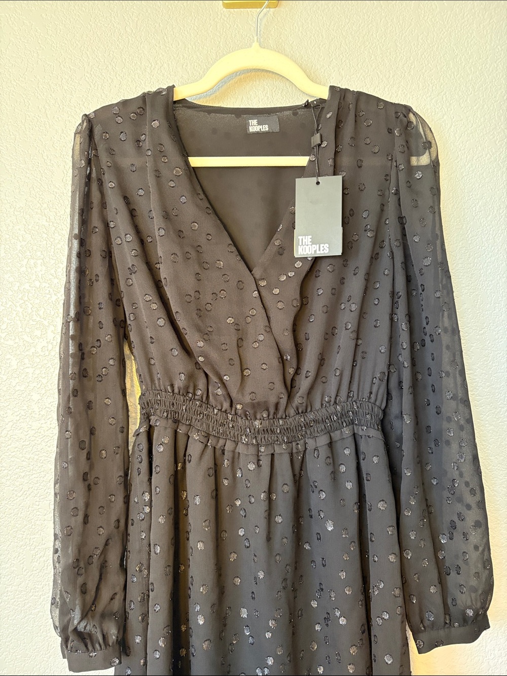 The Kooples Black Sheer Dot-Texture Long-Sleeve Mini Dress - Picture 2 of 9